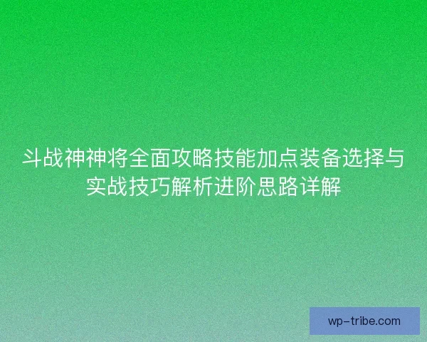斗战神神将全面攻略技能加点装备选择与实战技巧解析进阶思路详解