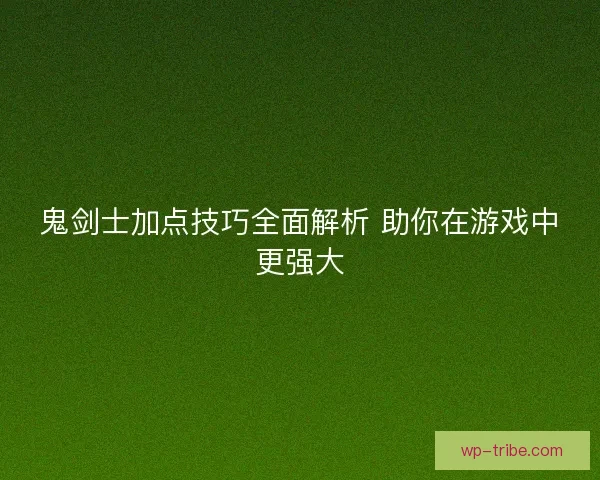 鬼剑士加点技巧全面解析 助你在游戏中更强大