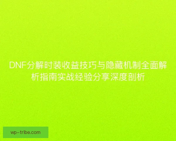 DNF分解时装收益技巧与隐藏机制全面解析指南实战经验分享深度剖析