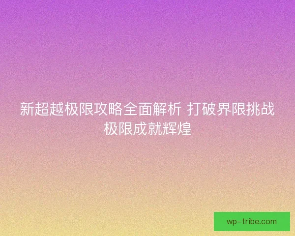 新超越极限攻略全面解析 打破界限挑战极限成就辉煌