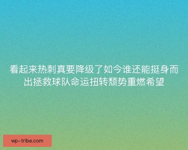 看起来热刺真要降级了如今谁还能挺身而出拯救球队命运扭转颓势重燃希望