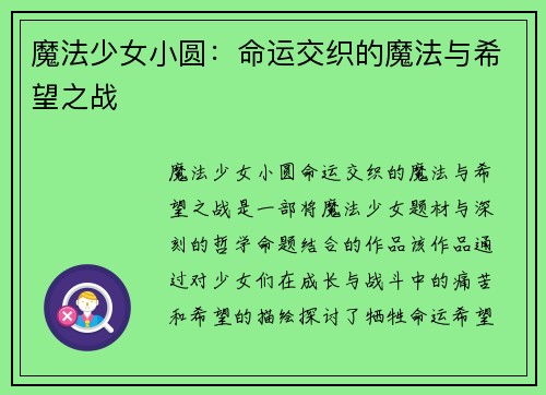 魔法少女小圆：命运交织的魔法与希望之战